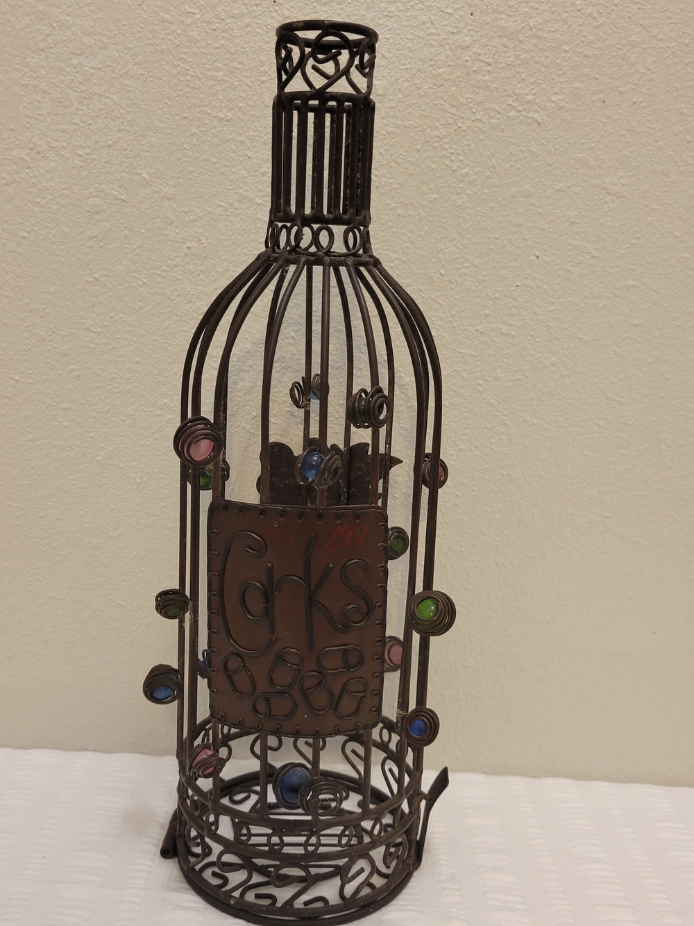 Decorative Brown Metal Cork Holder Wine Bottle Cage
